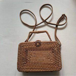 Adorable Preppy Wicker Square Purse Clutch Crossbody Bag